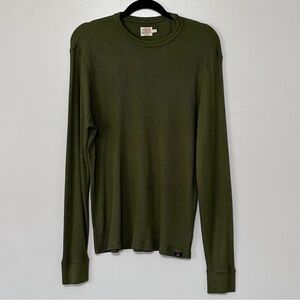 Faherty Essential Waffle Crew‎ Long Sleeve Tee Shirt - Olive